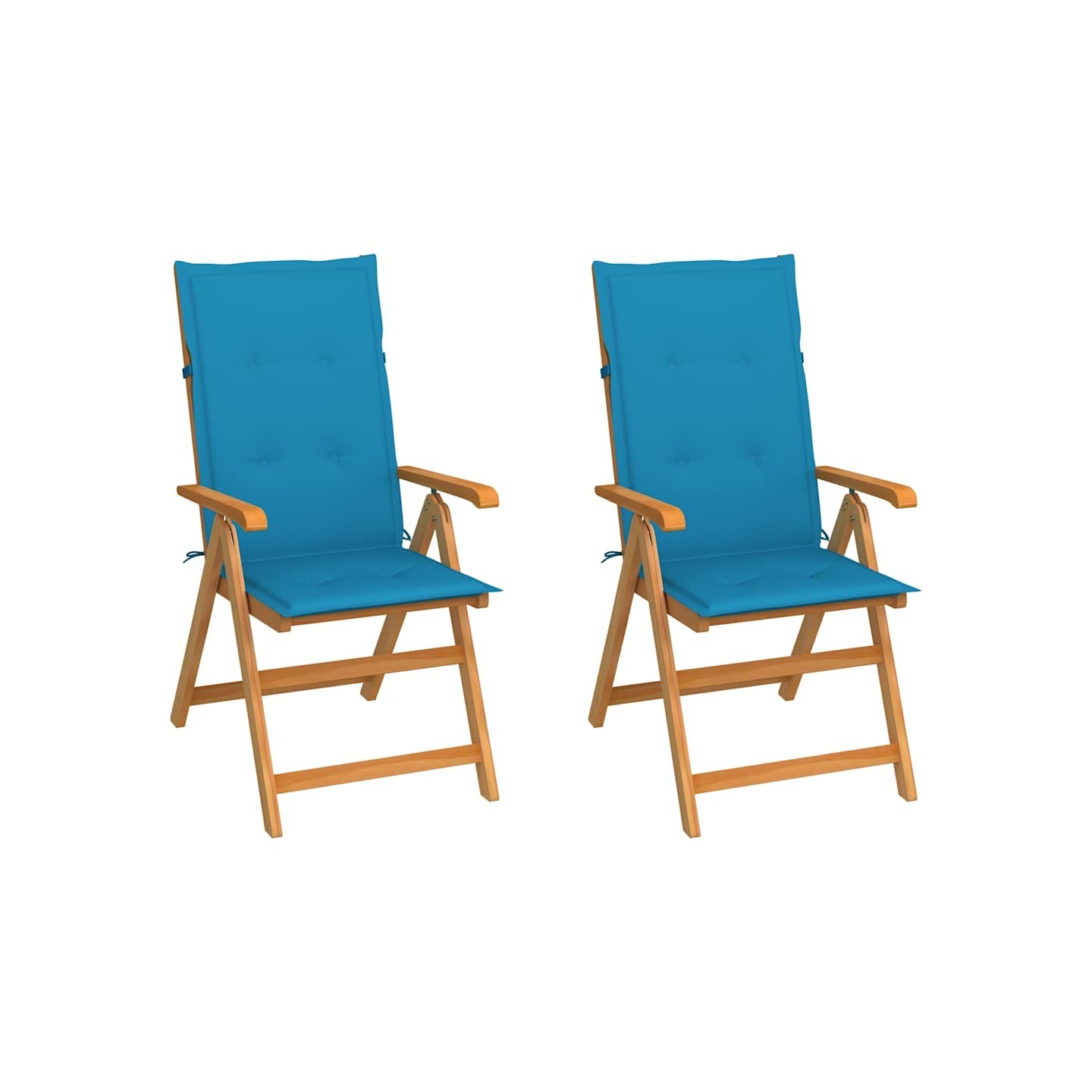Chaises pliantes (lot de 2) avec coussins bleus, en teck massif