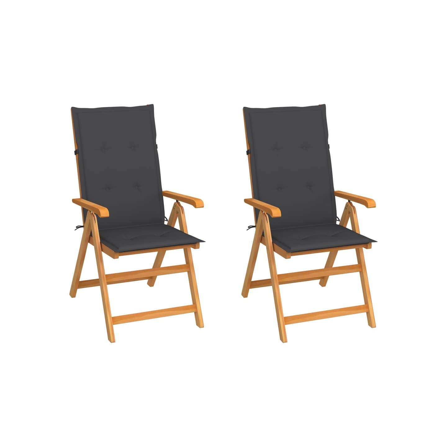 Chaises pliantes (lot de 2) avec coussins anthracite, en teck massif