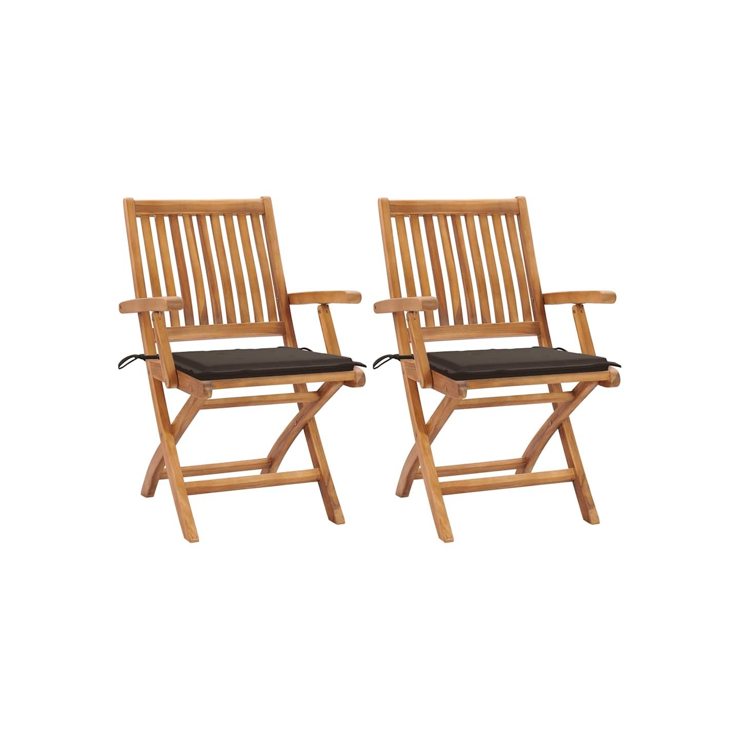 Chaises pliantes (lot de 2) avec coussins taupe, en bois de teck massif