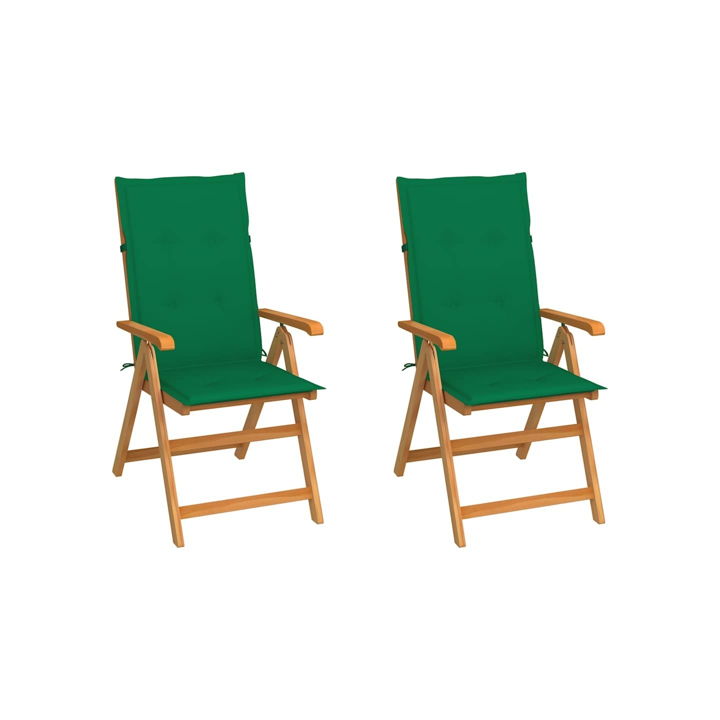 Chaises pliantes (lot de 2) avec coussins verts, en bois de teck massif