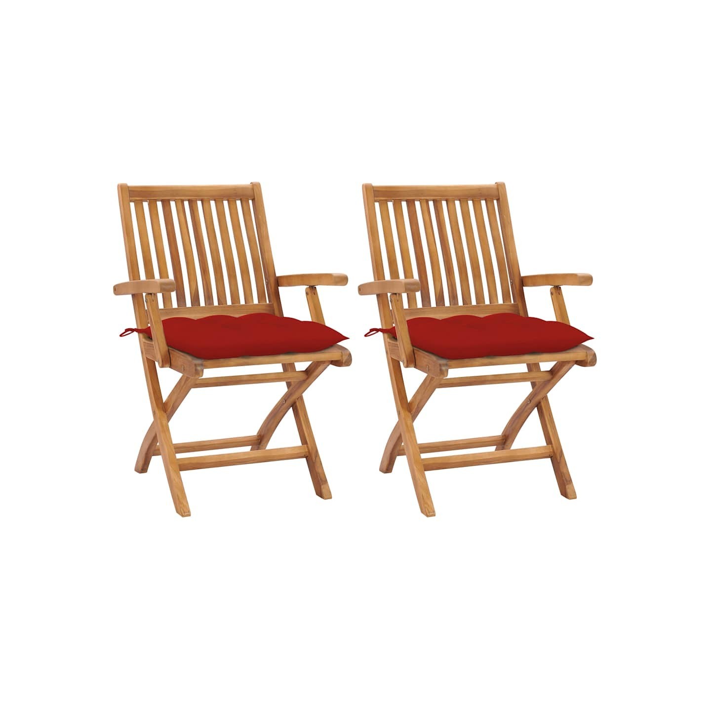 Chaises pliantes (lot de 2) avec coussins rouges, en teck massif
