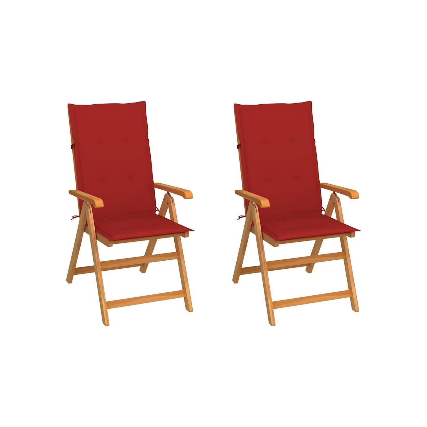 Chaises pliantes (lot de 2) avec coussins rouges, en teck massif