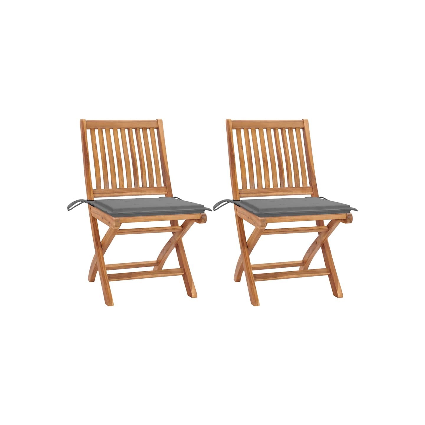Chaises pliantes (lot de 2) avec coussins gris, en teck massif