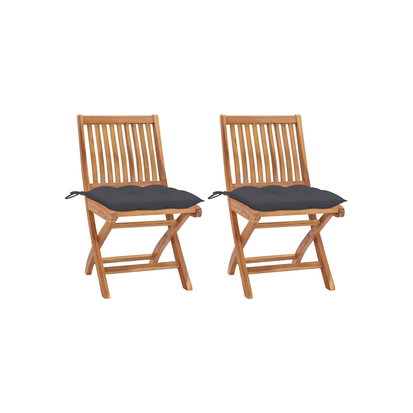 Chaises pliantes (lot de 2) avec coussins anthracite, en teck massif