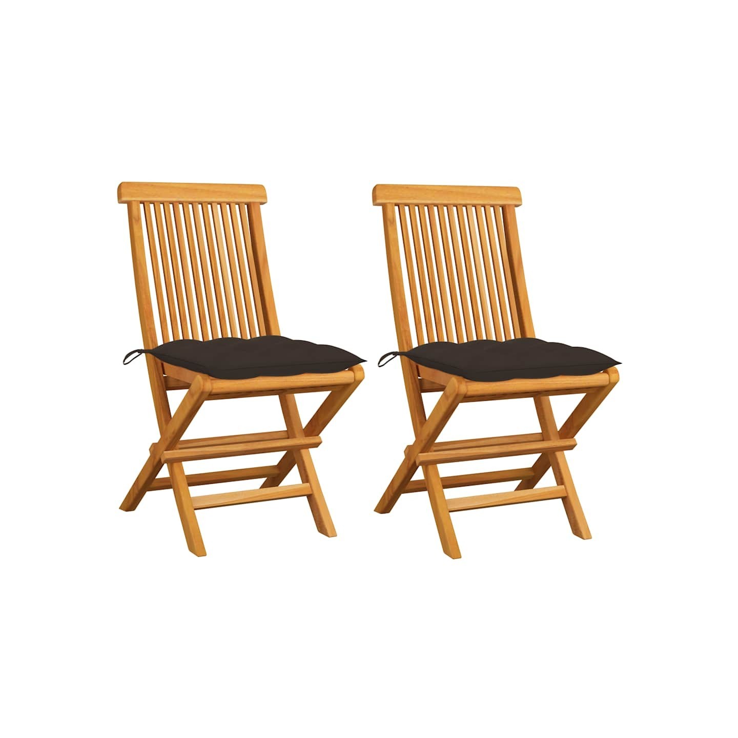 Chaises pliantes avec coussins taupe, 2 pièces, en bois de teck massif