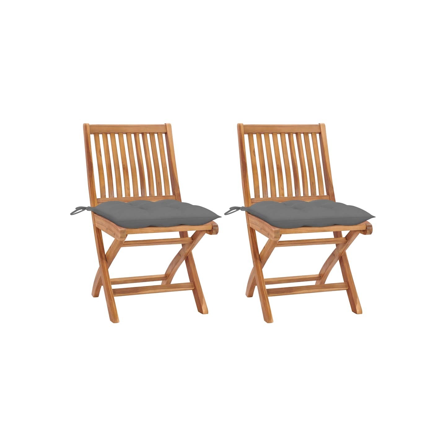 Chaises pliantes (lot de 2) avec coussins gris, en teck massif