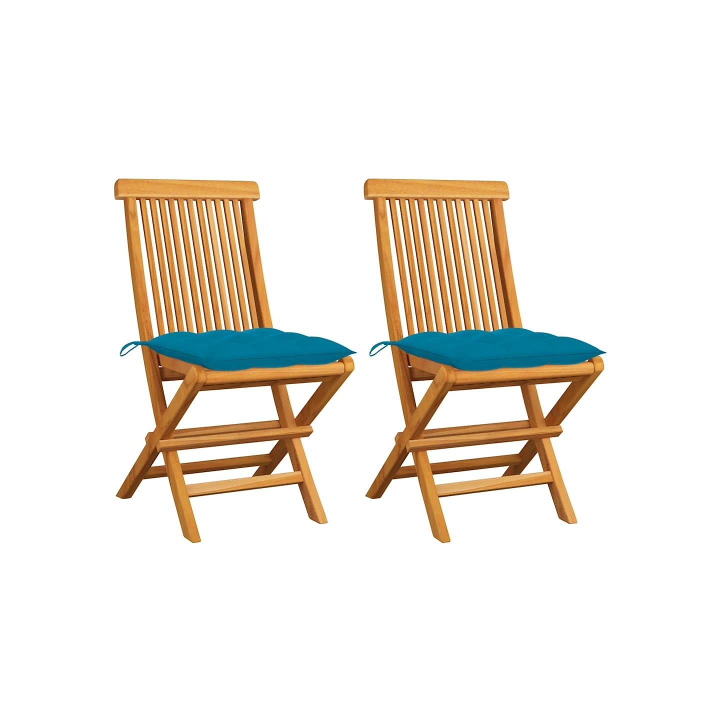 Chaises pliantes avec coussins bleu clair, 2 pièces, en bois de teck massif
