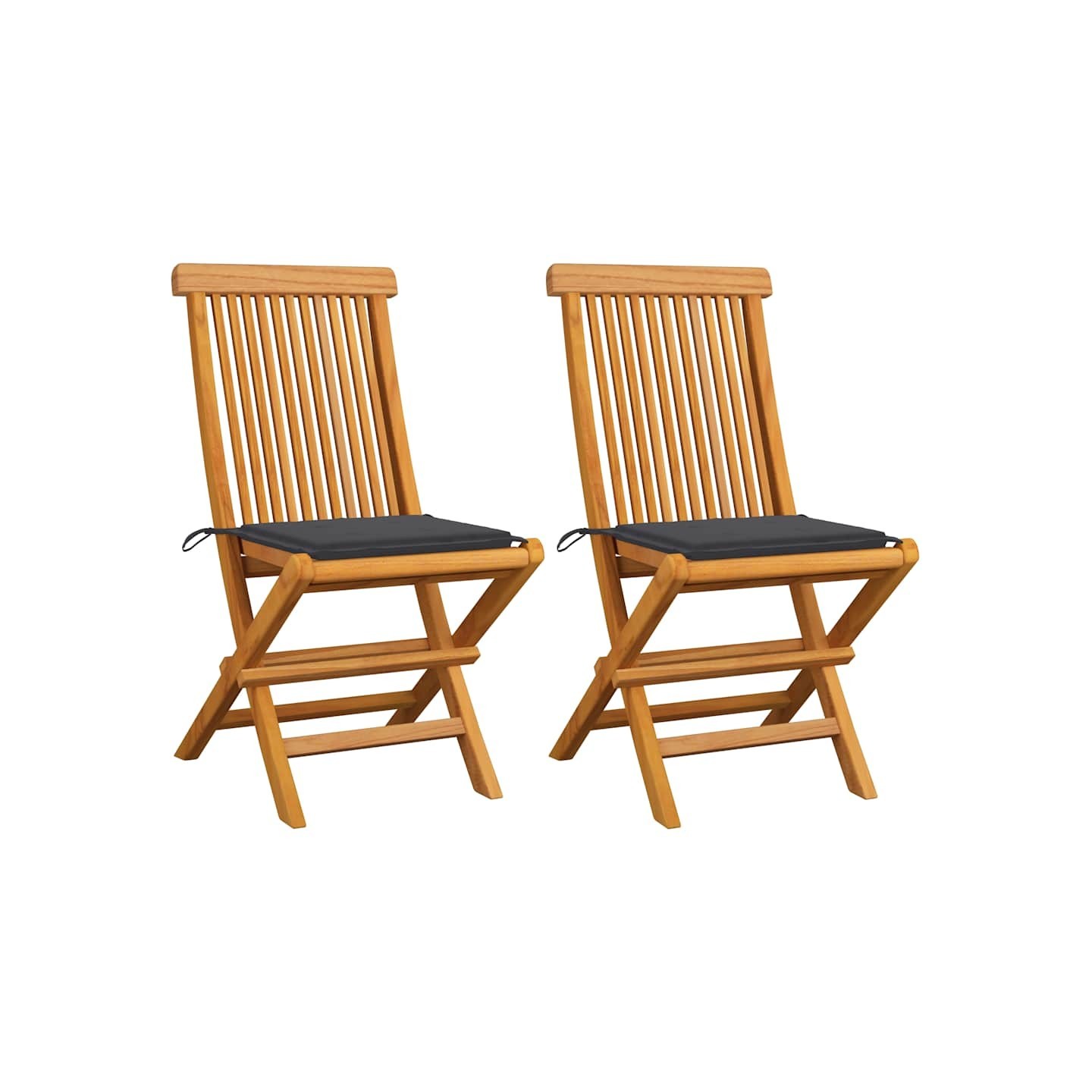 Chaises pliantes avec coussins anthracite, 2 pièces, en teck massif