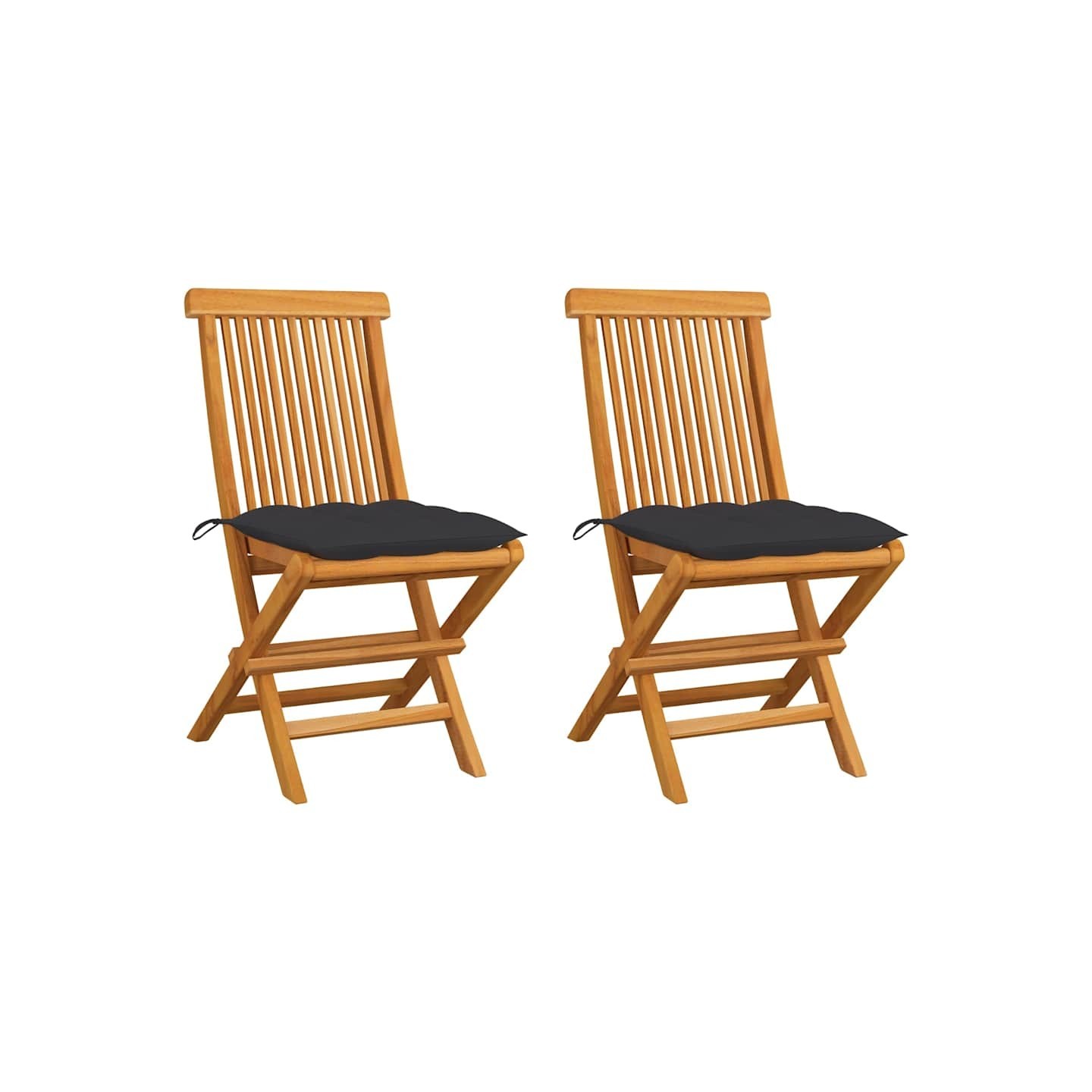 Chaises pliantes avec coussins anthracite, 2 pièces, en teck massif