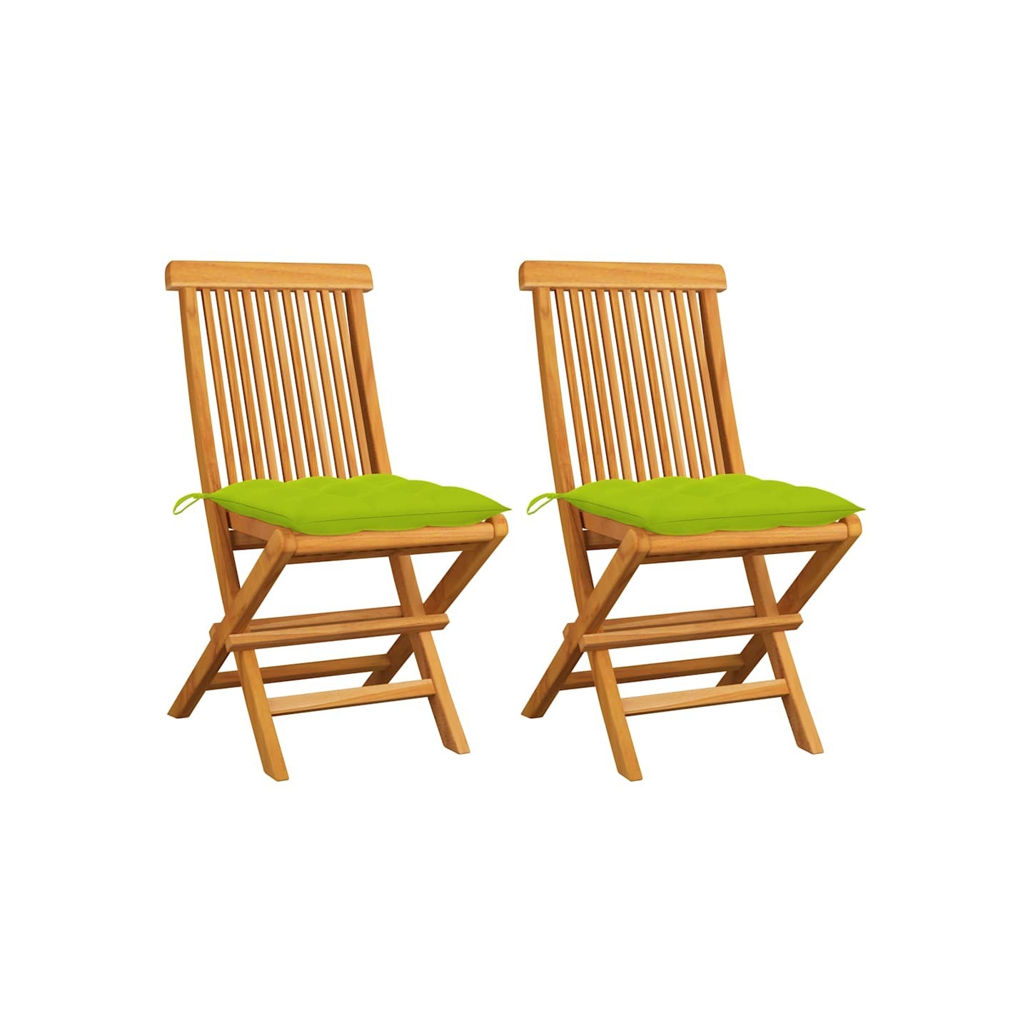Chaises pliantes avec coussins vert vif 2 pcs teck massif