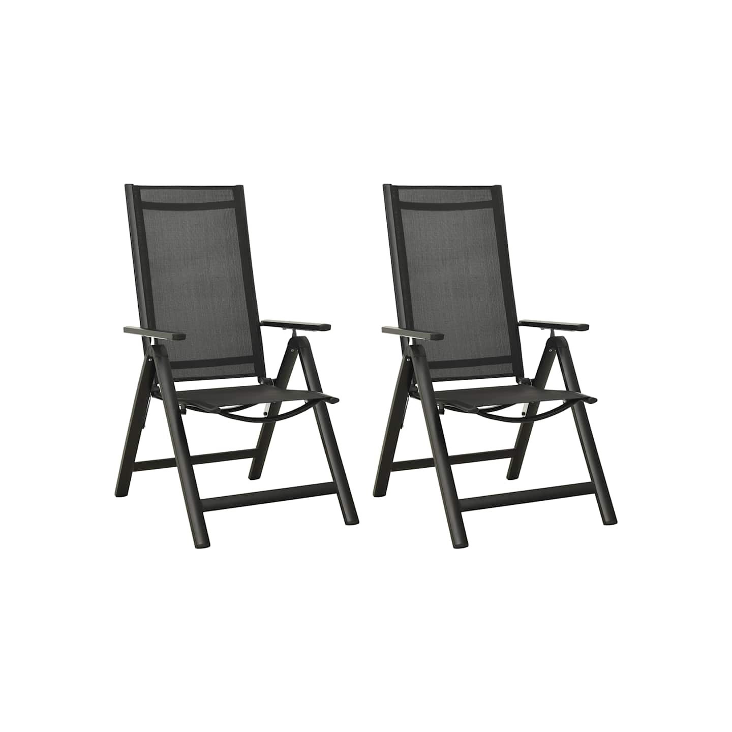 Chaises pliantes 2 pièces en textilène et aluminium noir