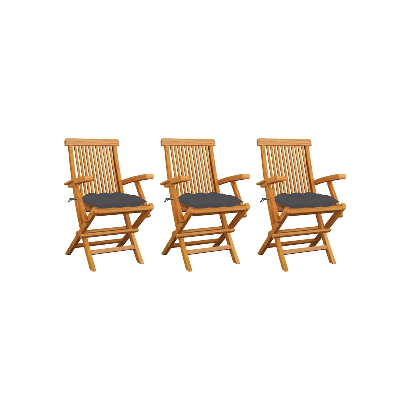 Chaises pliantes avec coussins anthracite, 3 pièces, en teck massif