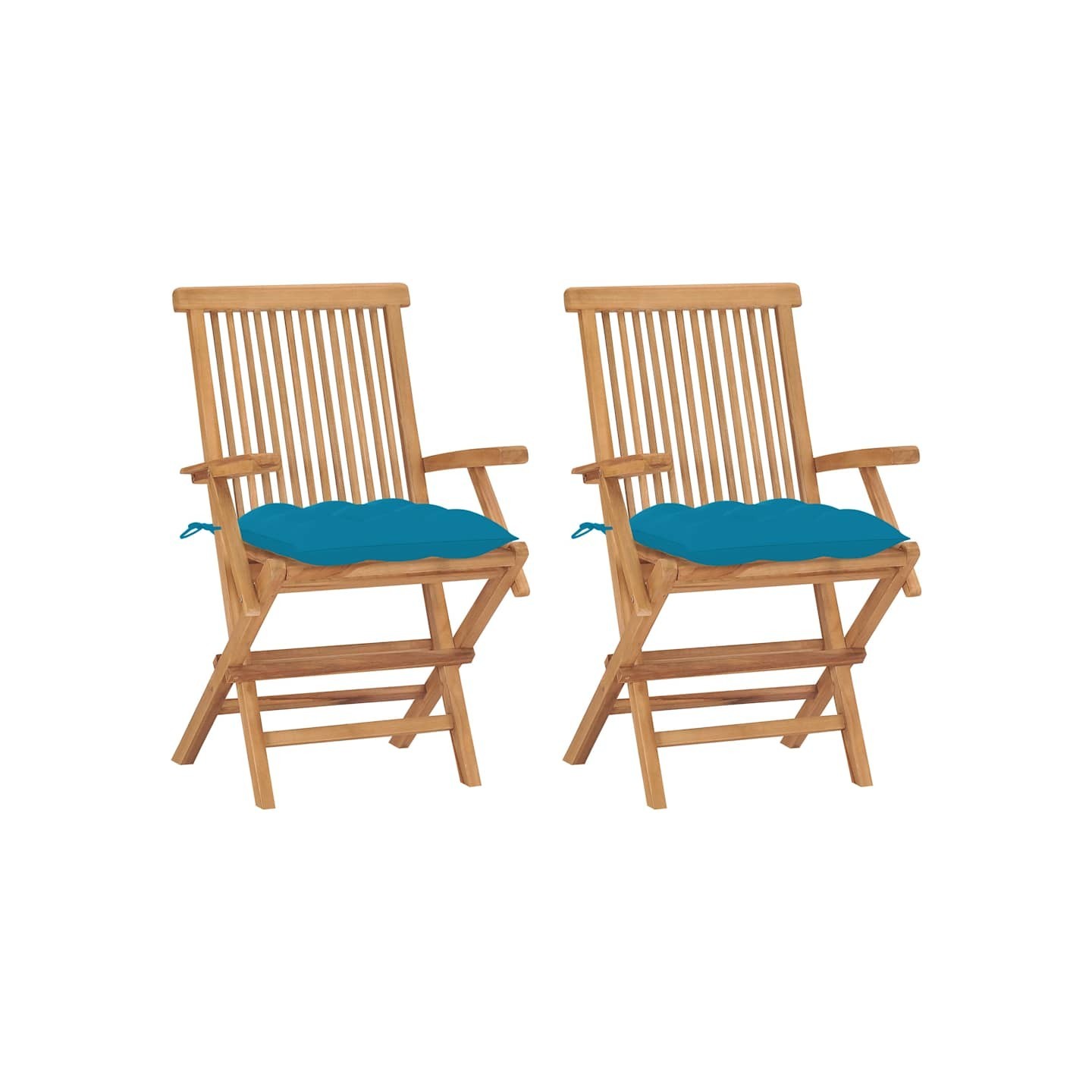 Chaises pliantes avec coussins bleu clair, 2 pièces, en bois de teck massif
