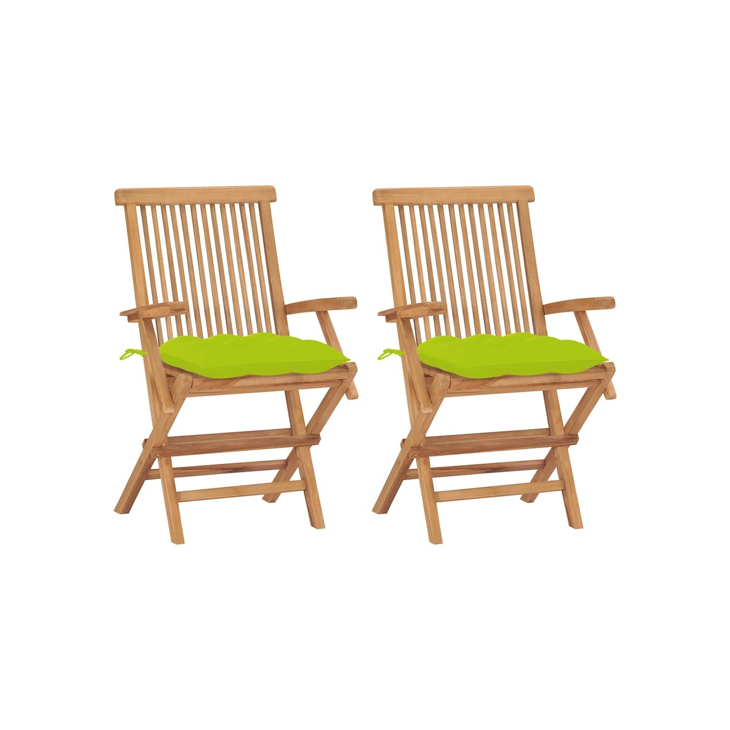 Chaises pliantes avec coussins vert vif 2 pcs teck massif