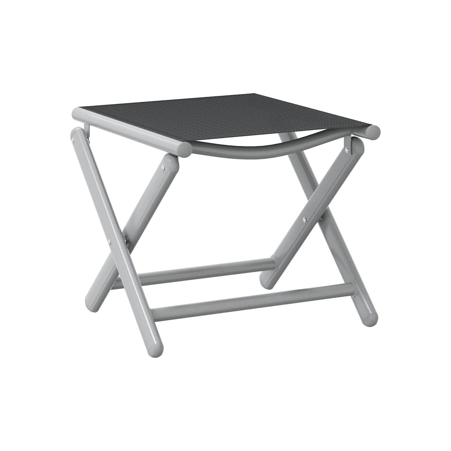Repose-pied pliable noir et argenté textilène et aluminium