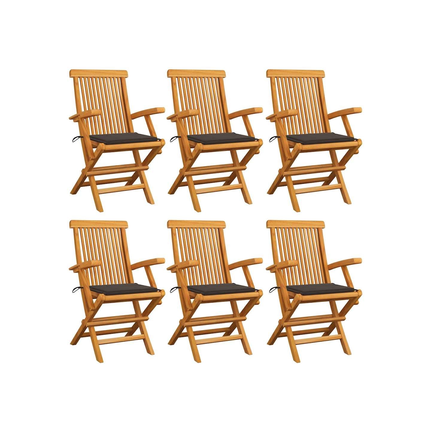 Chaises pliantes avec coussins taupe 6 pcs teck massif