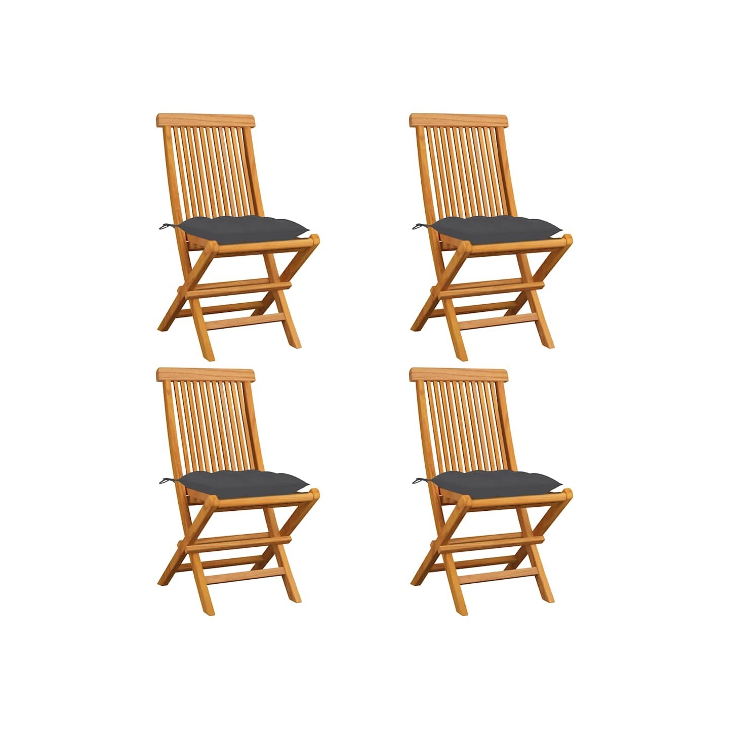 Chaises pliantes avec coussins anthracite, 4 pièces, en teck massif
