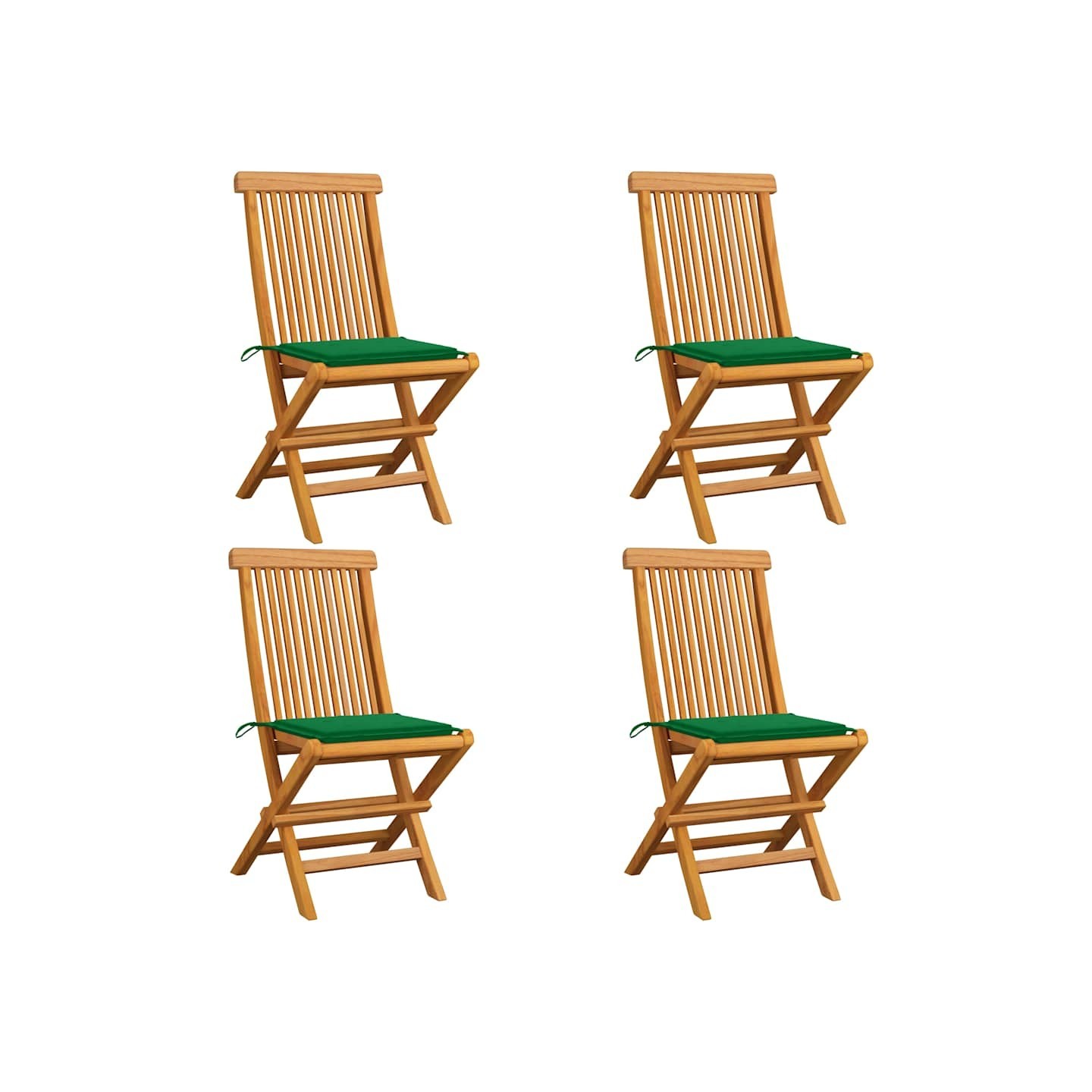 Chaises pliantes avec coussins verts 4 pcs teck massif