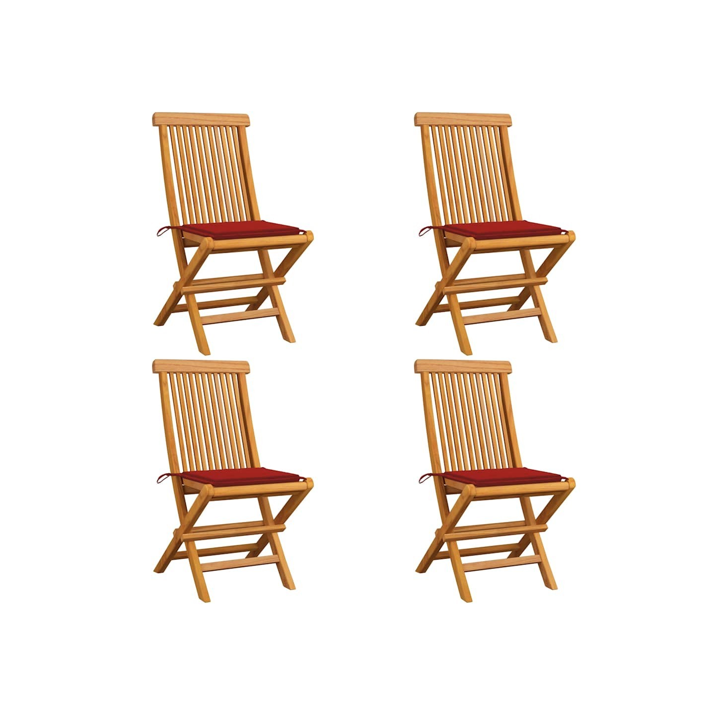 Chaises pliantes avec coussins rouges 4 pcs teck massif