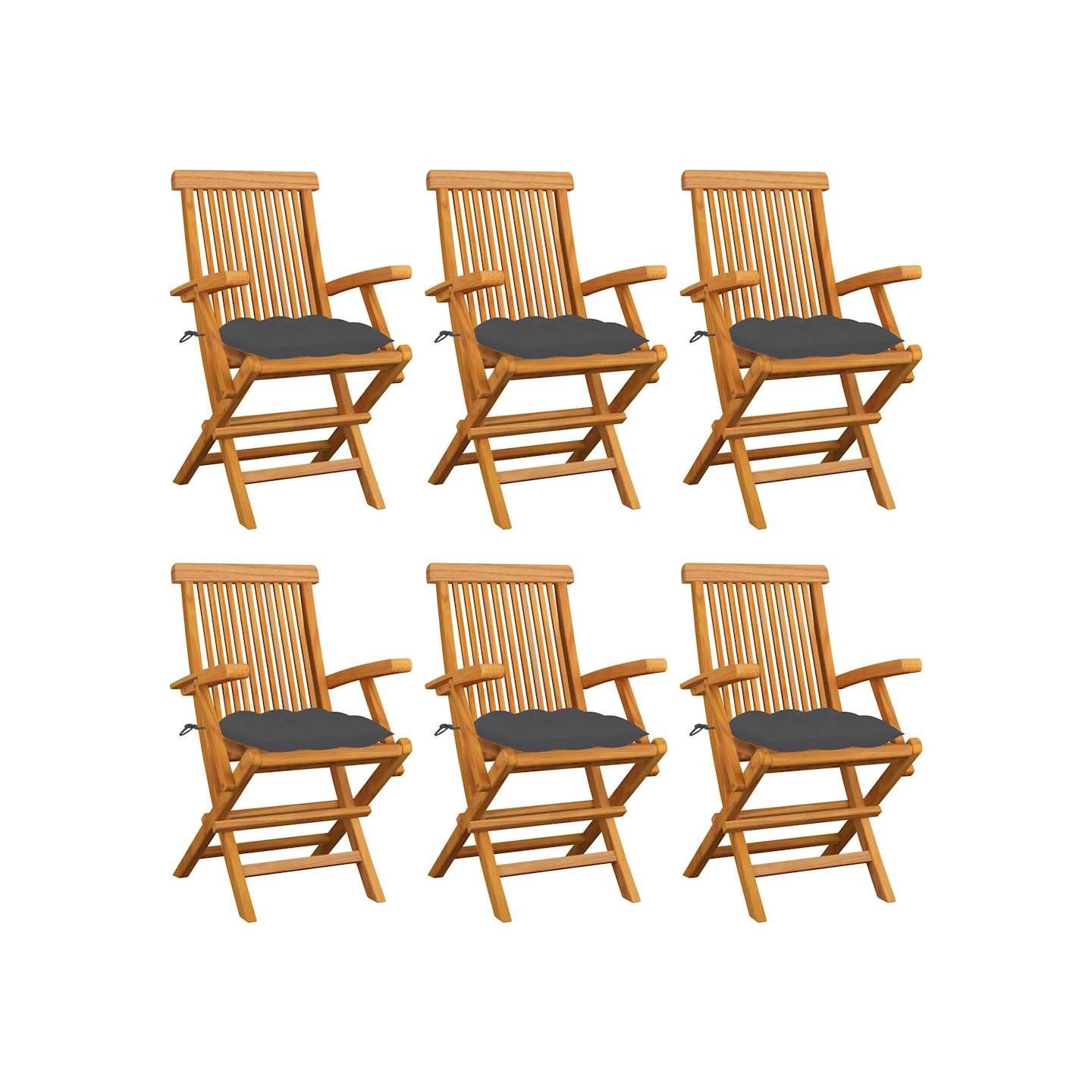 Chaises pliantes avec coussins anthracite, 6 pièces, en teck massif