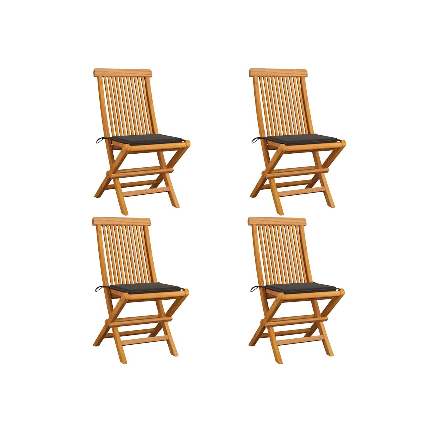 Chaises pliantes avec coussins taupe, 4 pièces, en bois de teck massif
