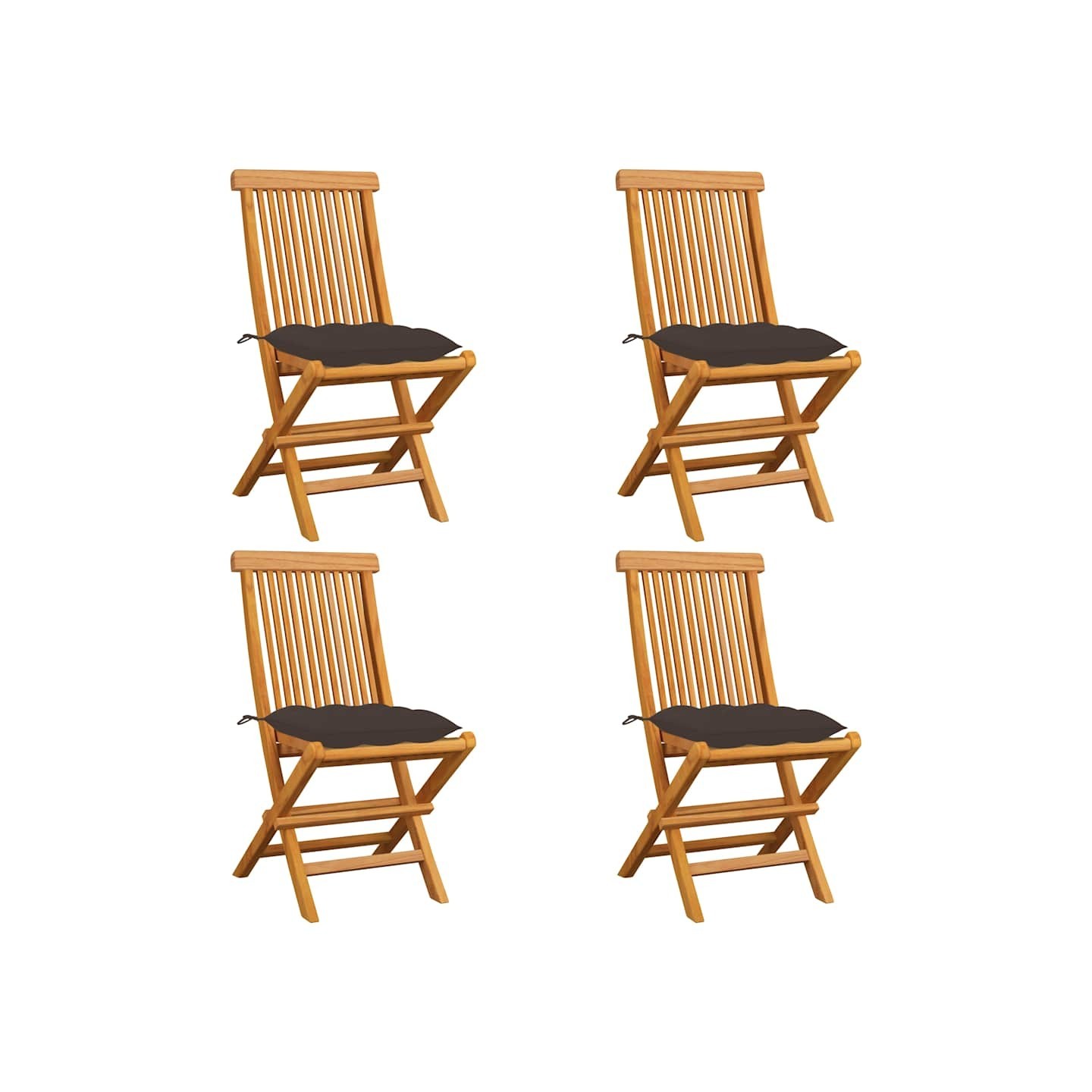 Chaises pliantes avec coussins taupe, 4 pièces, en bois de teck massif