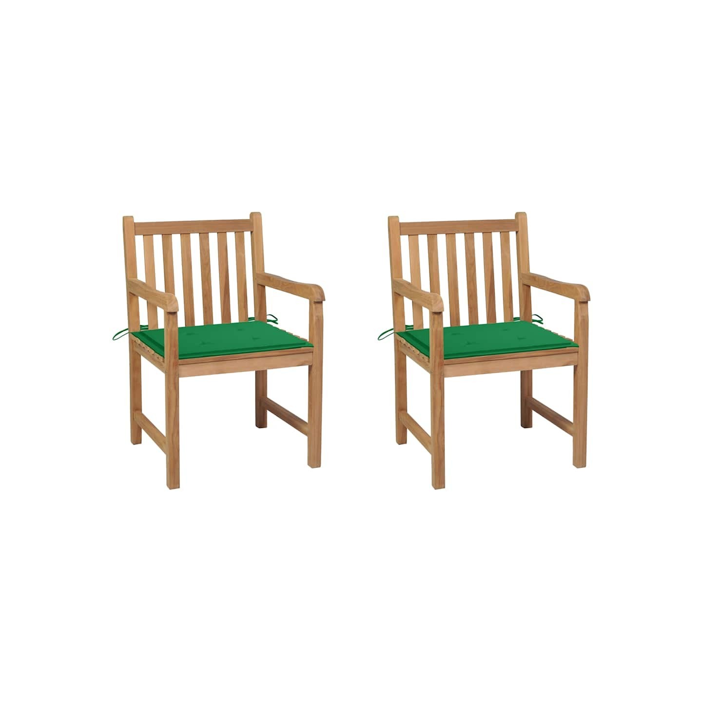 Chaises de jardin lot de 2 et coussins vert Bois de teck massif
