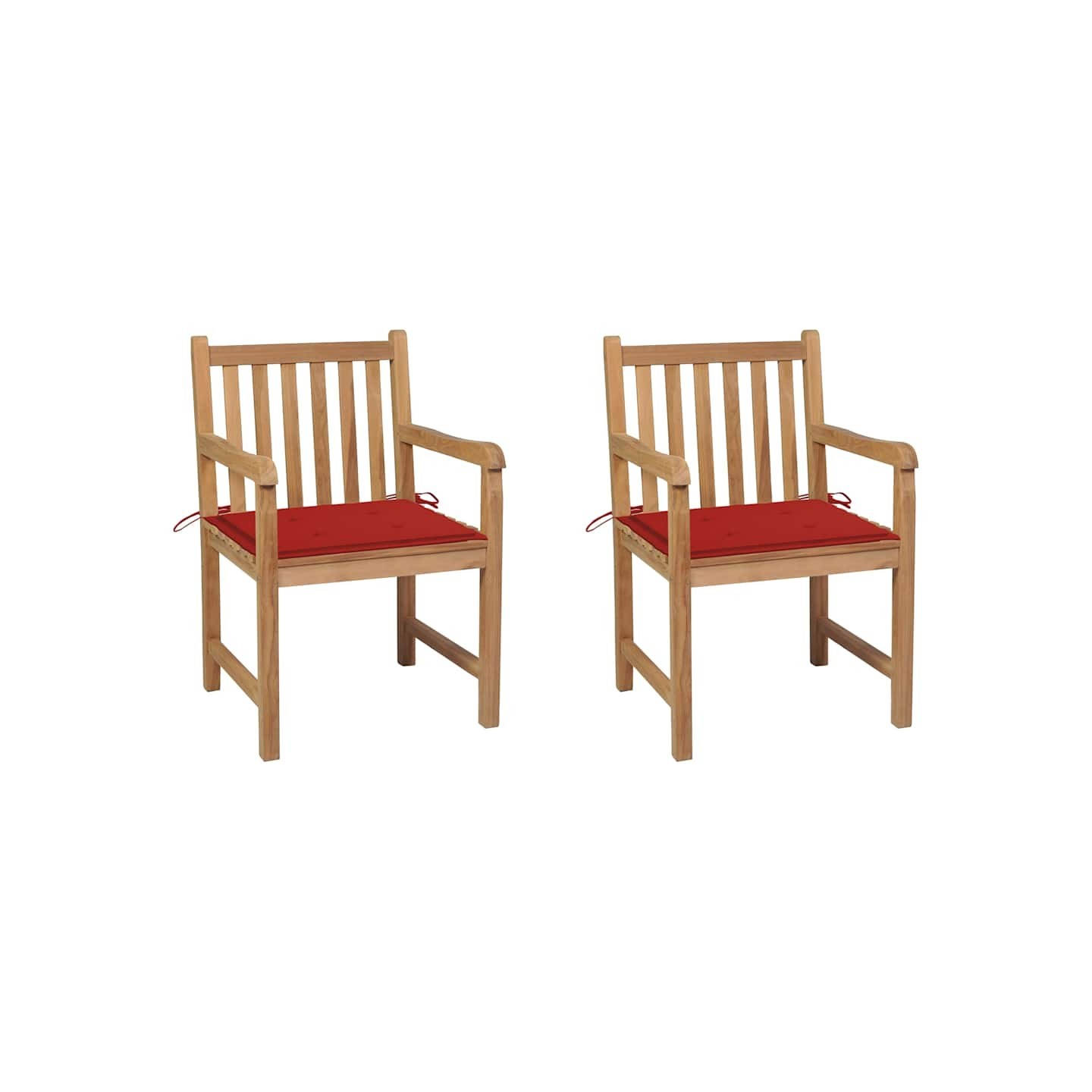 Chaises de jardin lot de 2 et coussins rouge Bois teck massif