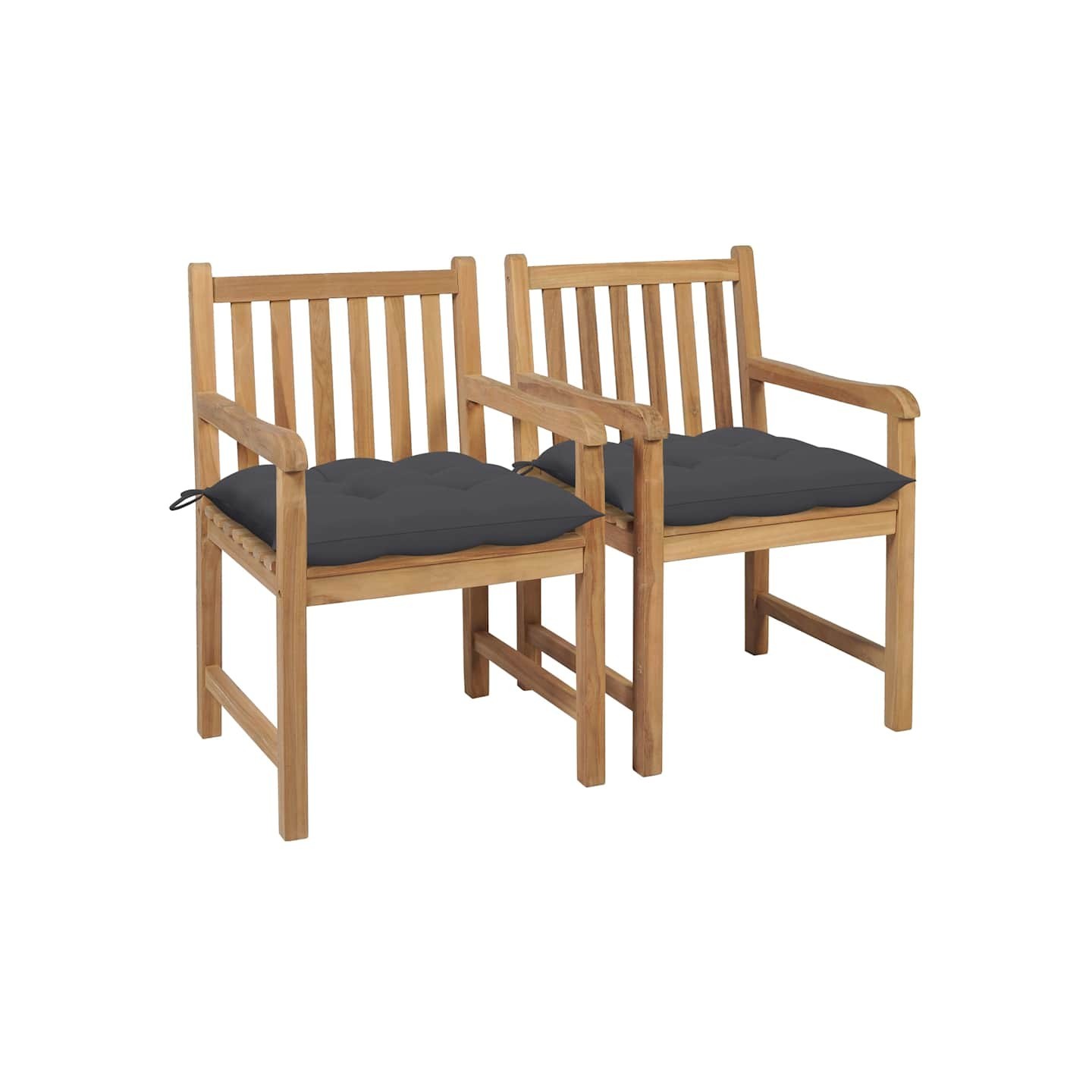 Chaises de jardin lot de 2 et coussins anthracite Bois de teck