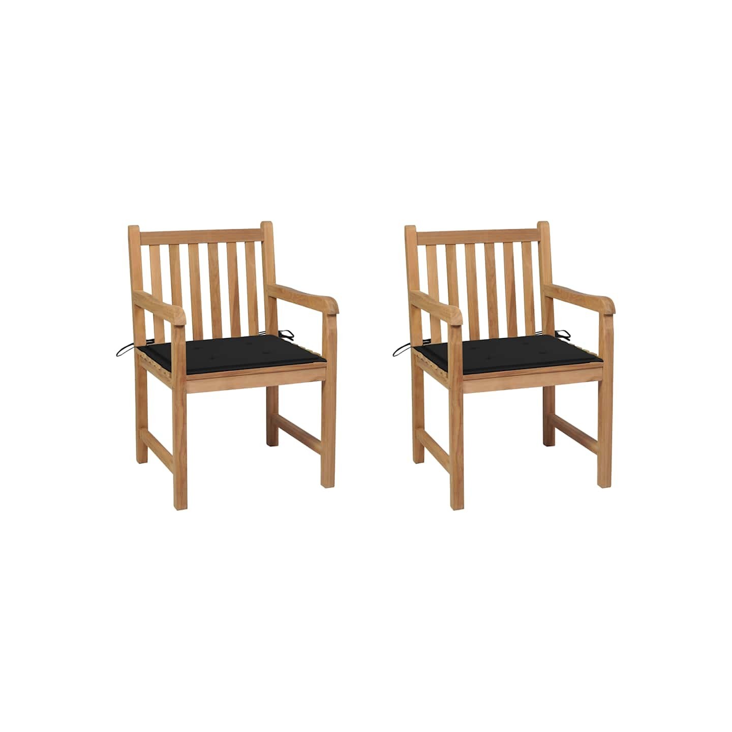 Chaises de jardin lot de 2 et coussins noir Bois de teck massif