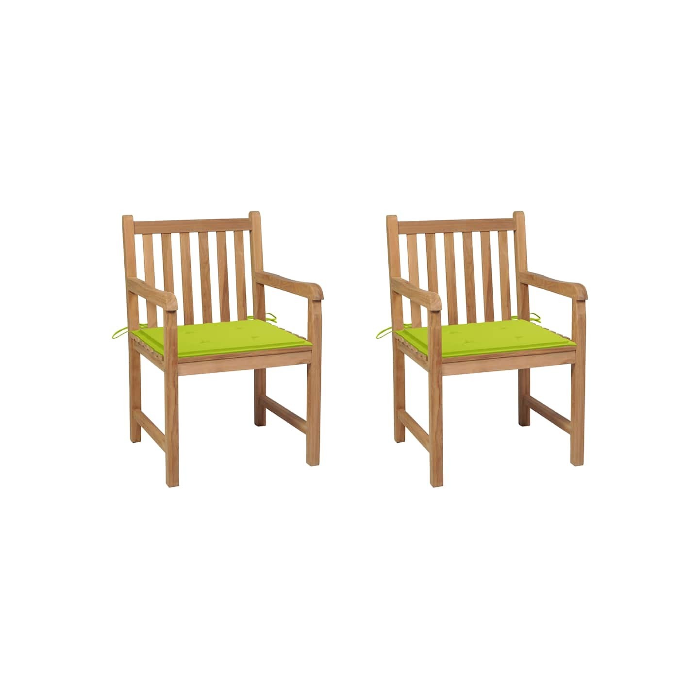 Chaises de jardin lot de 2 avec coussins vert vif Teck massif