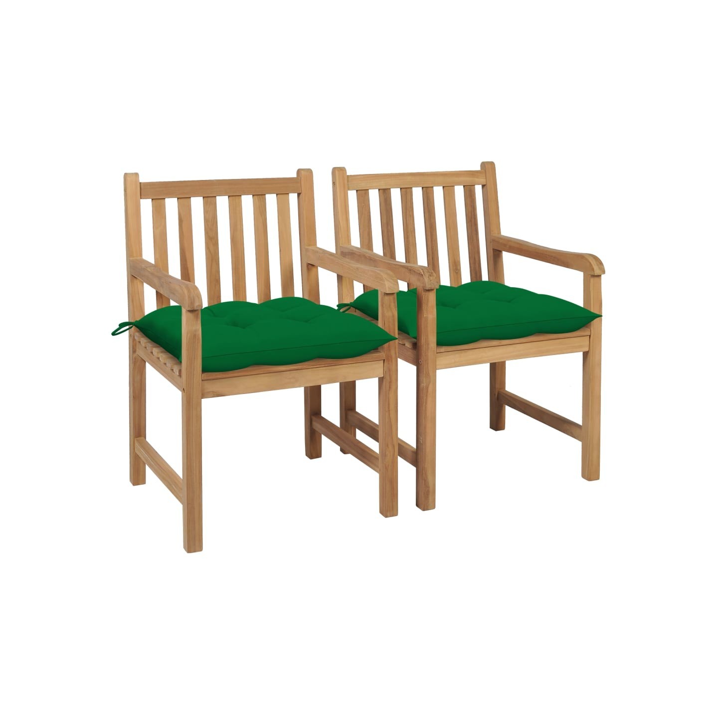 Chaises de jardin lot de 2 et coussins vert Bois de teck massif