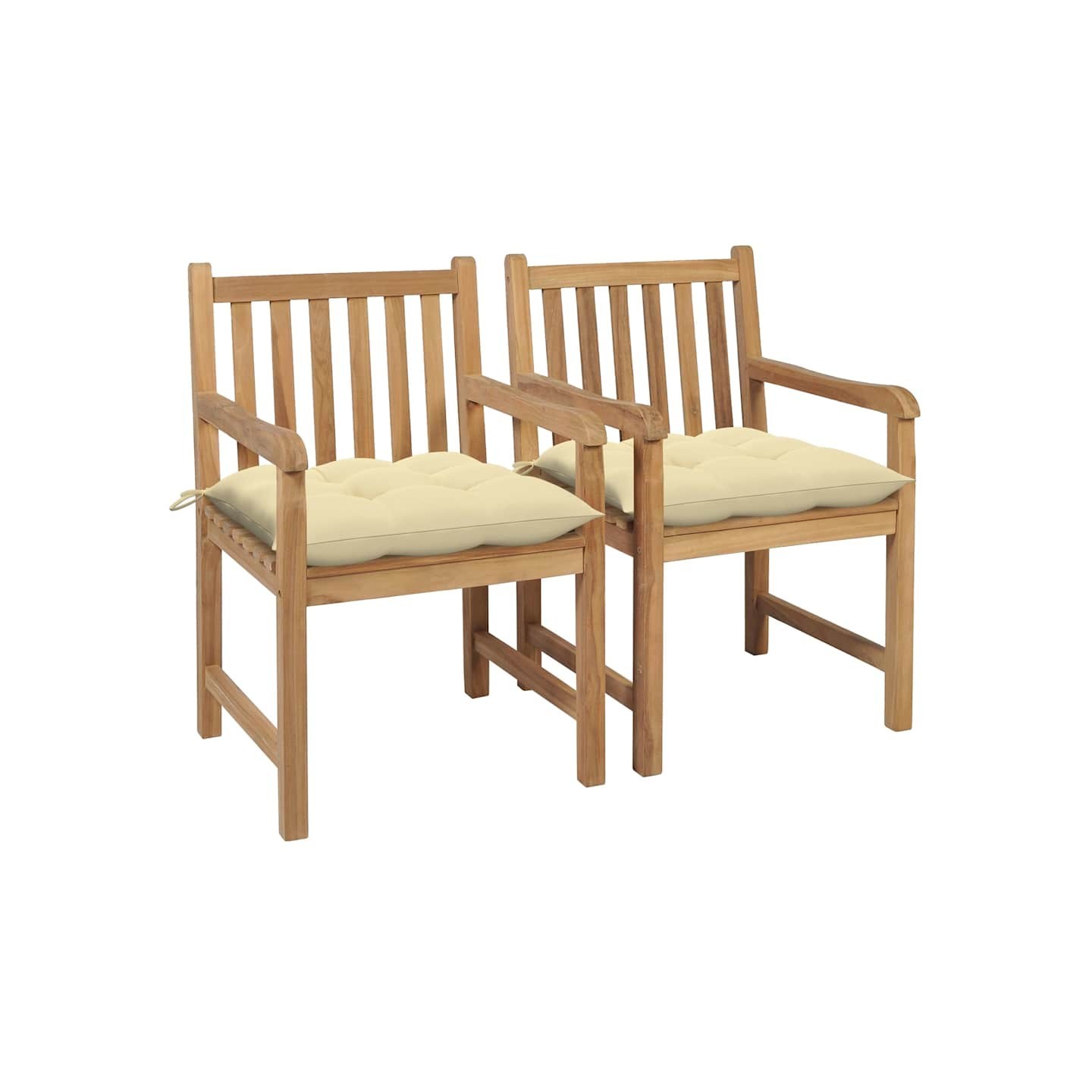 Chaises de jardin lot de 2 et coussins blanc crème Bois de teck