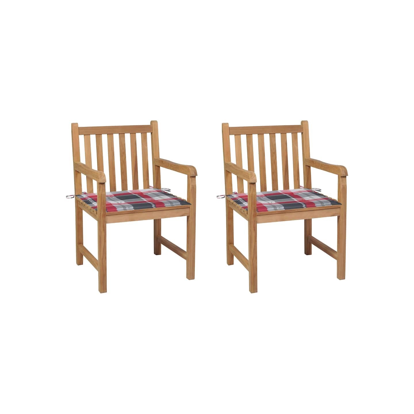 Chaises de jardin lot de 2 avec coussins à carreaux rouges Teck