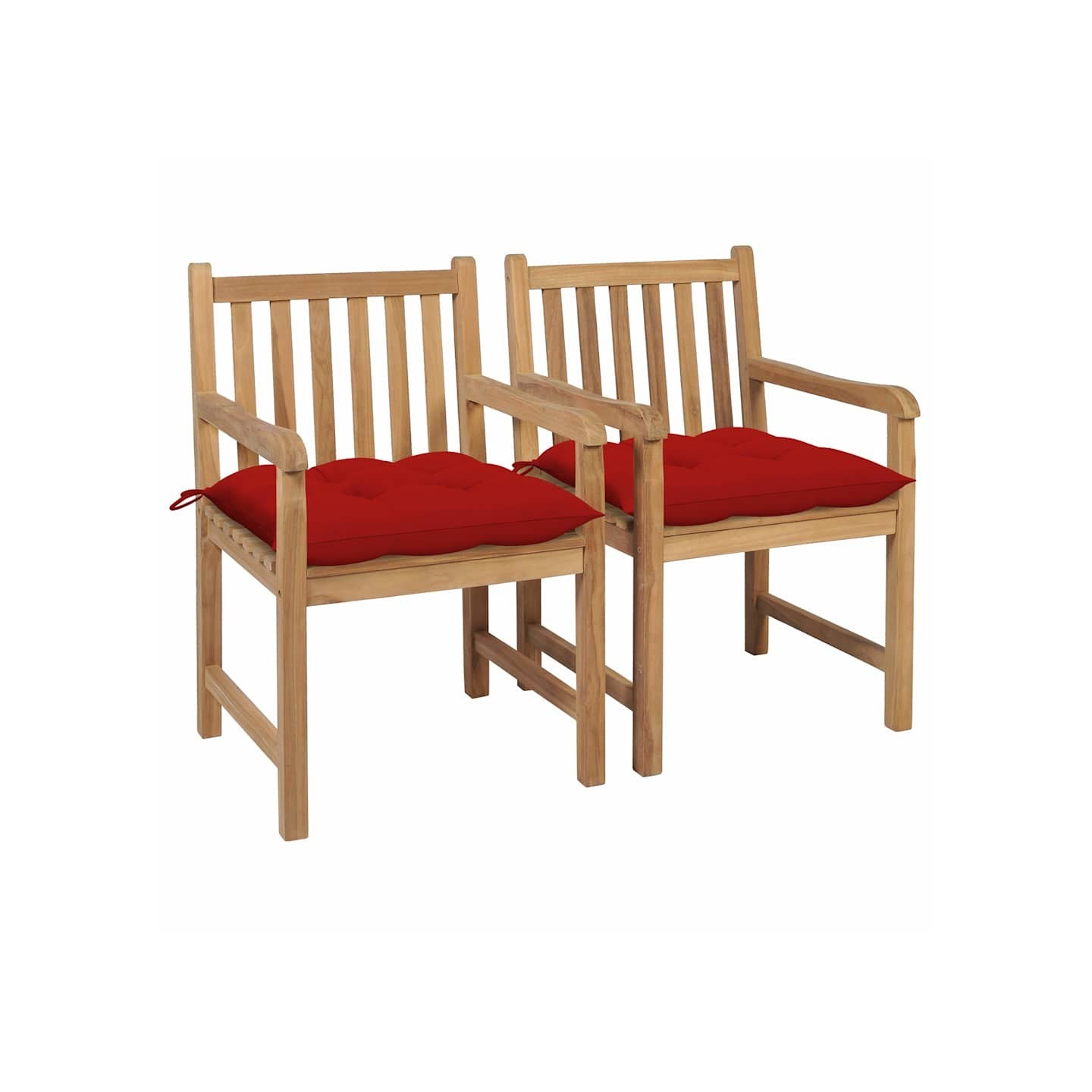 Chaises de jardin lot de 2 et coussins rouge Bois teck massif
