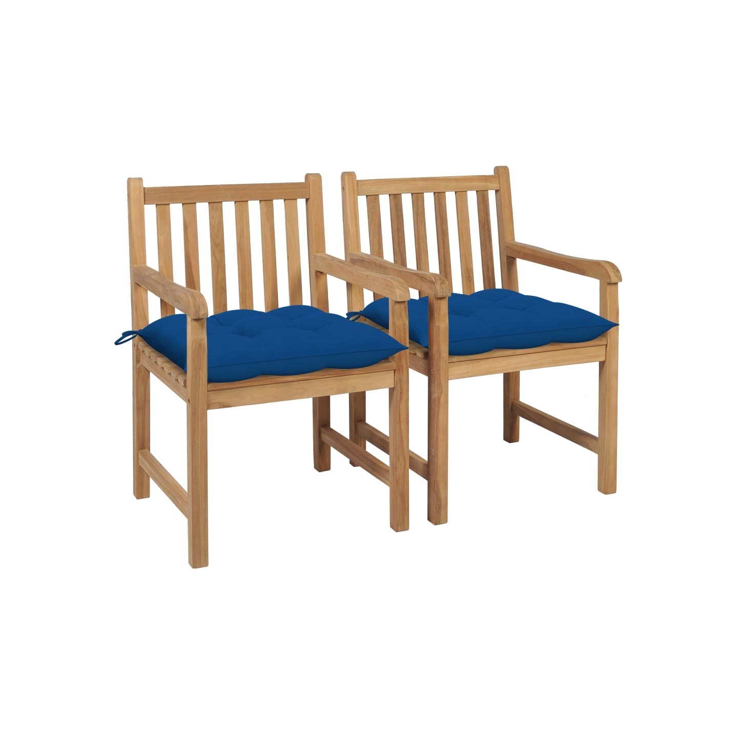 Chaises de jardin lot de 2 et coussins bleu Bois de teck massif