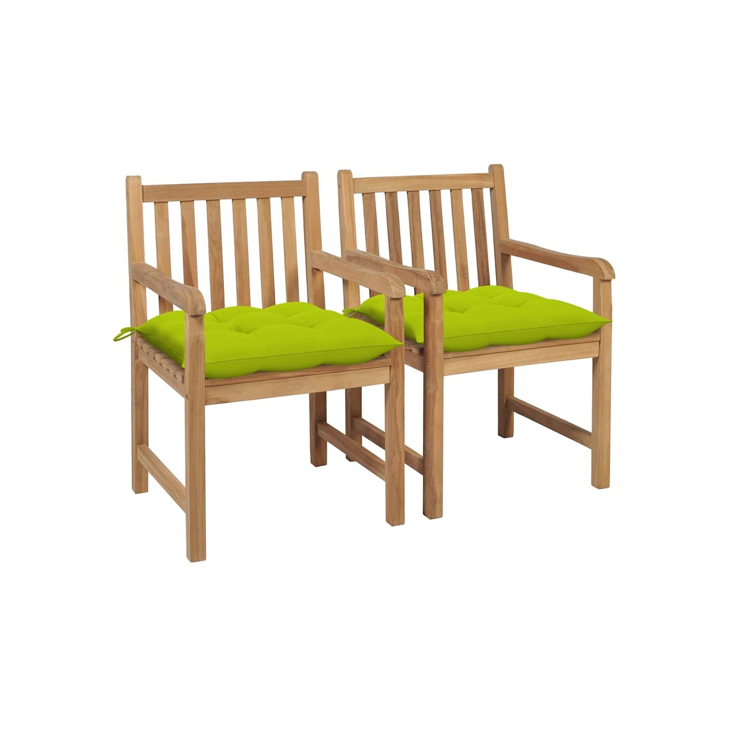 Chaises de jardin lot de 2 avec coussins vert vif Teck massif