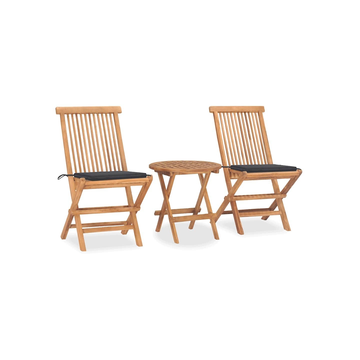 Ensemble à manger d'extérieur pliable avec coussin 3 pcs Teck