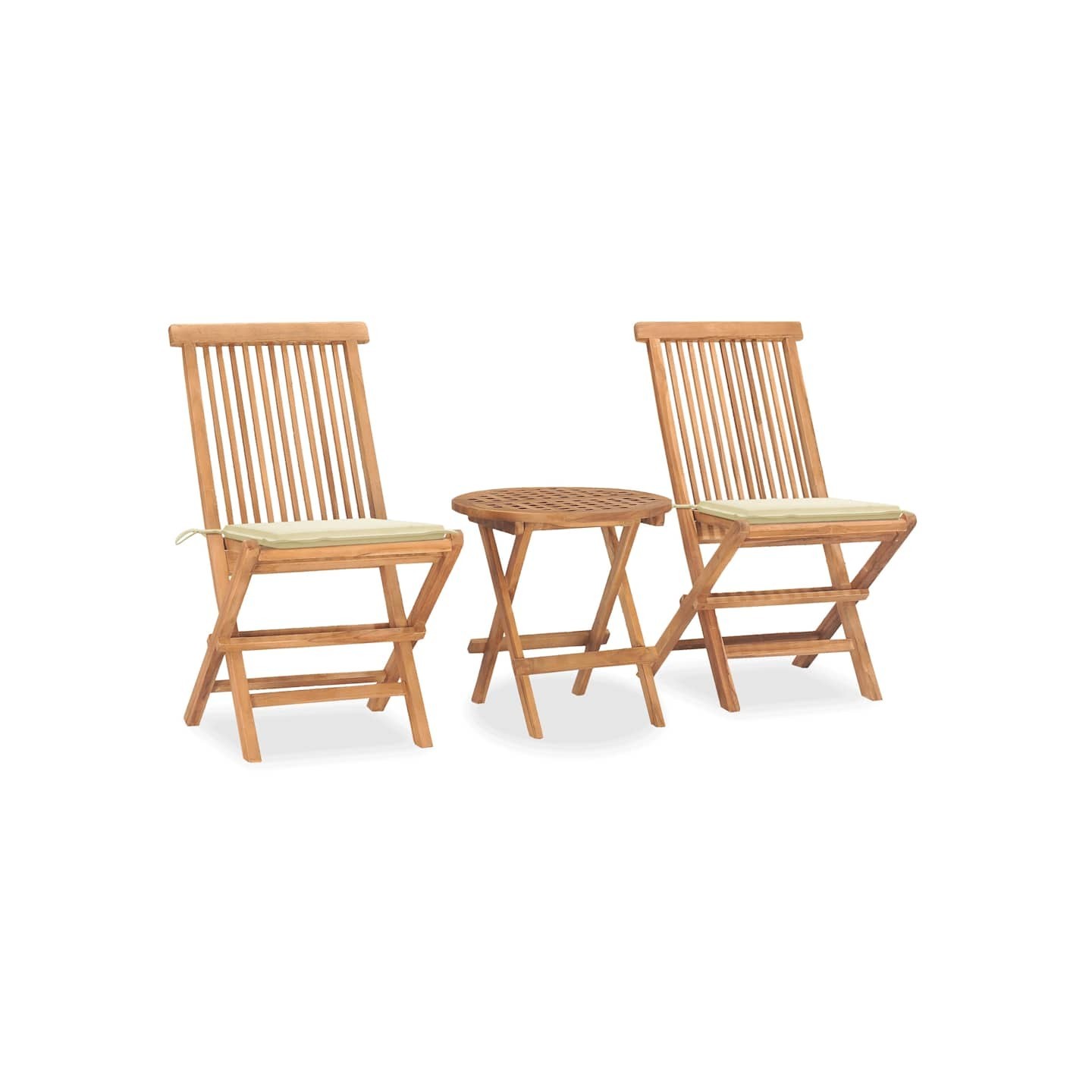 Ensemble à manger d'extérieur pliable avec coussin 3 pcs Teck