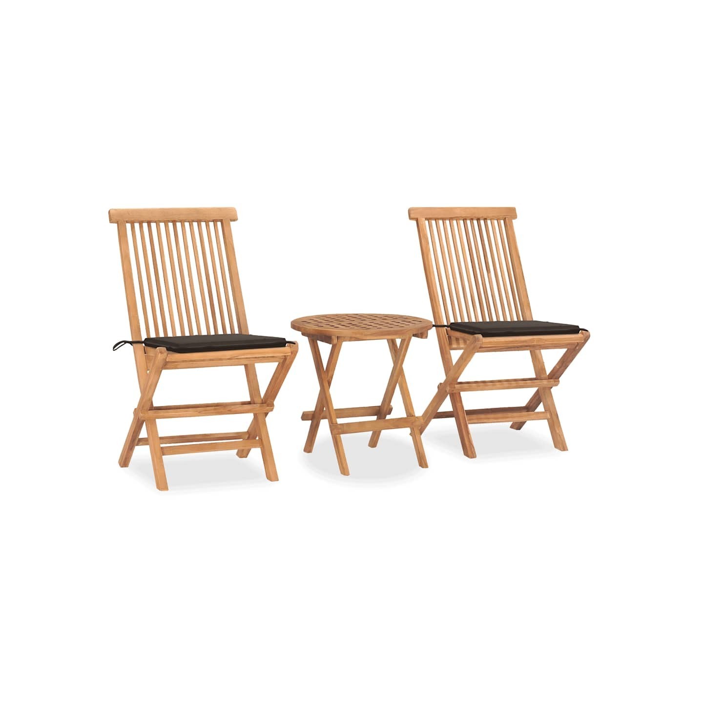 Ensemble à manger d'extérieur pliable avec coussin 3 pcs Teck