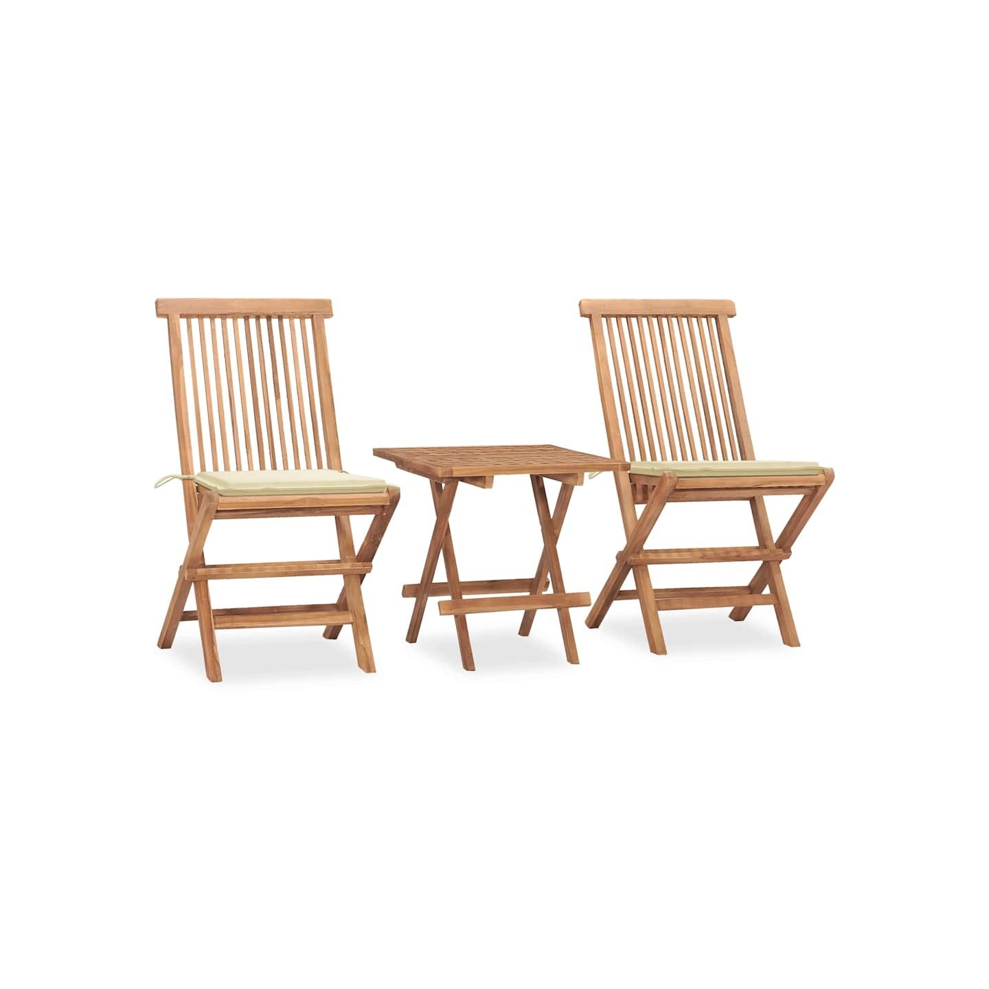 Ensemble à manger d'extérieur pliable avec coussin 3 pcs Teck