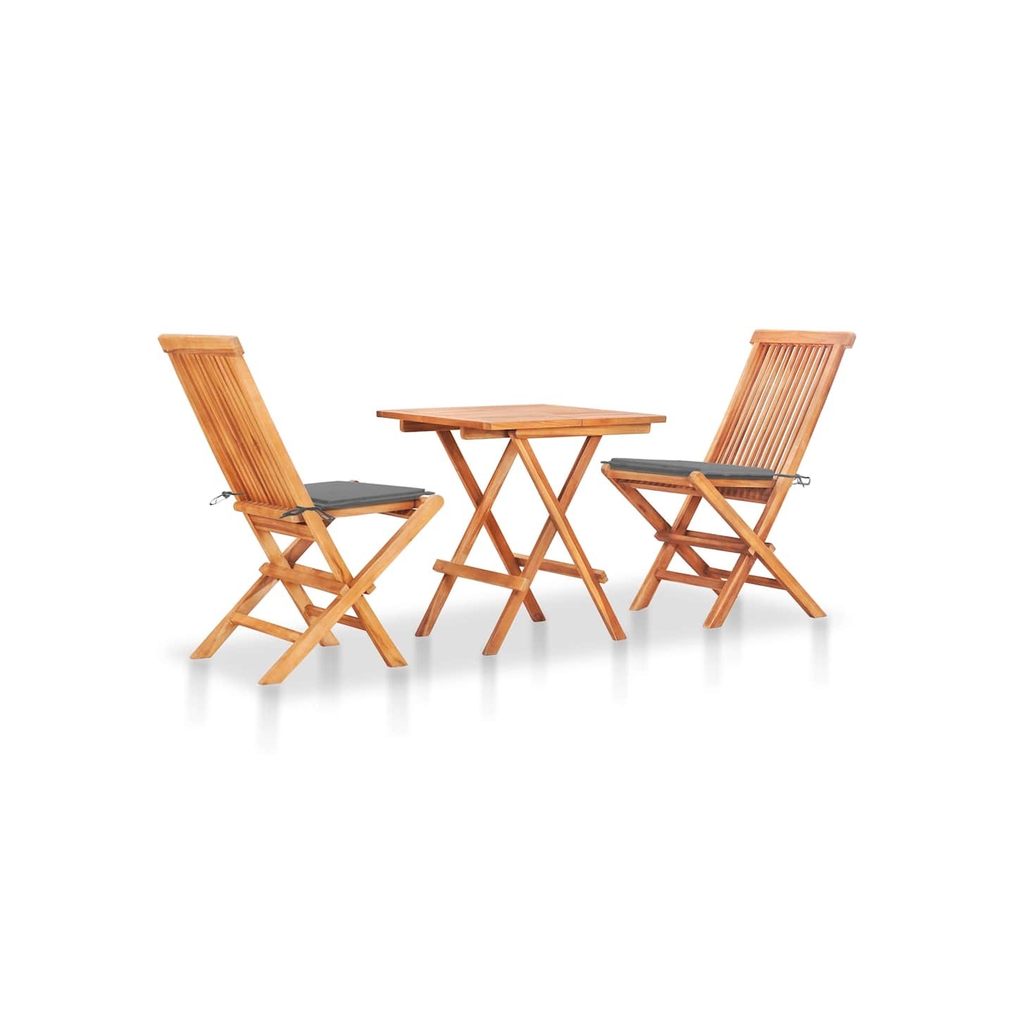 Ensemble de bistro 3 pcs avec coussins gris Bois de teck massif