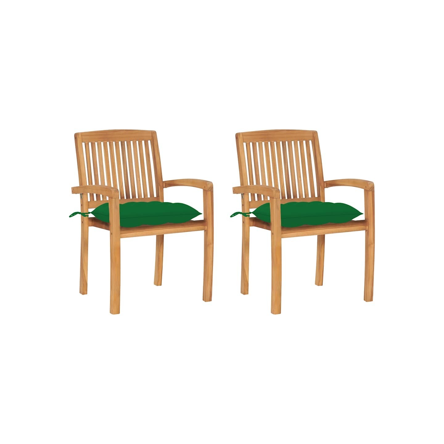 Chaises de jardin lot de 2 et coussins vert Bois de teck massif