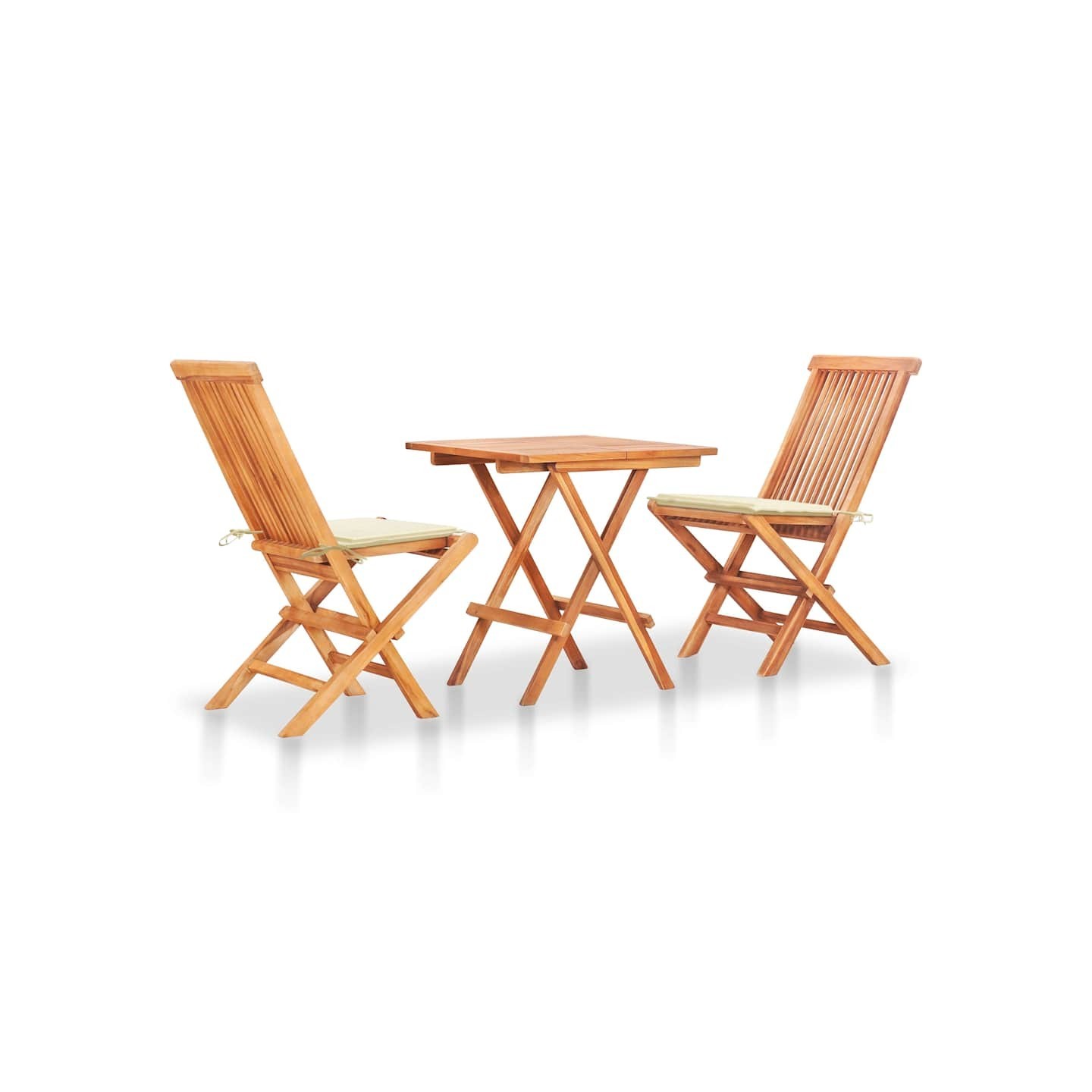 Ensemble de bistro 3pcs avec coussins crème Bois de teck massif