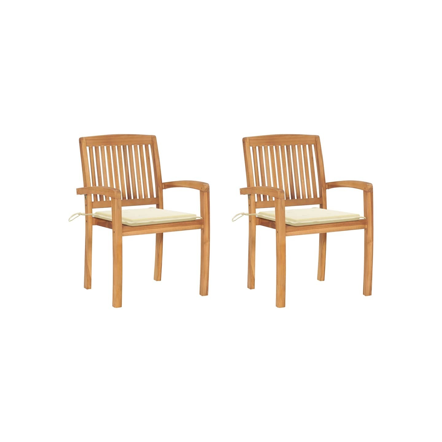 Chaises de jardin lot de 2 et coussins crème Bois teck massif