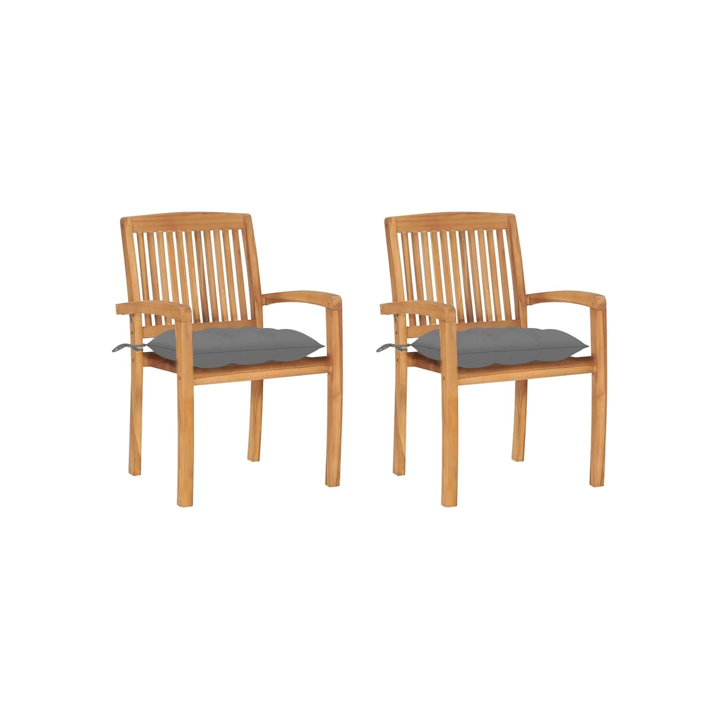 Chaises de jardin lot de 2 et coussins gris Bois de teck massif