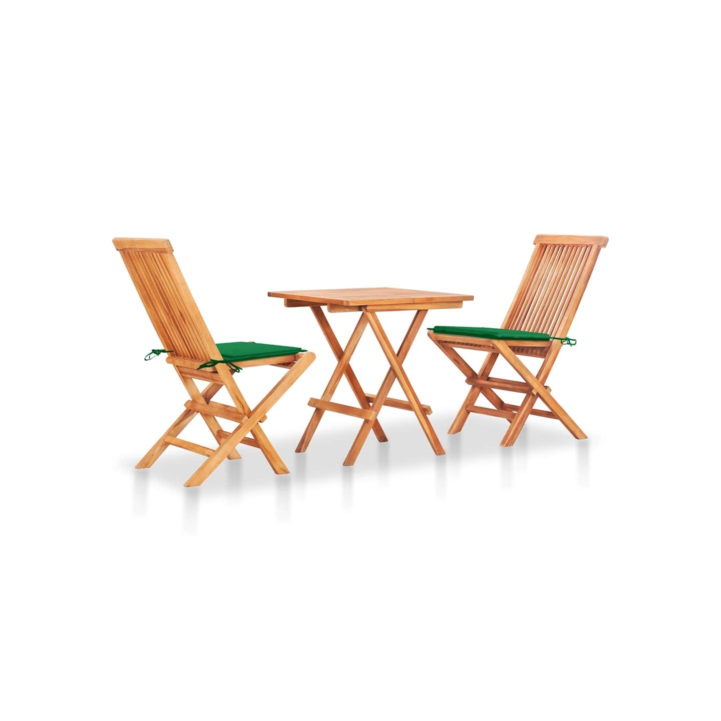 Ensemble de bistro 3 pcs avec coussins vert Bois de teck massif