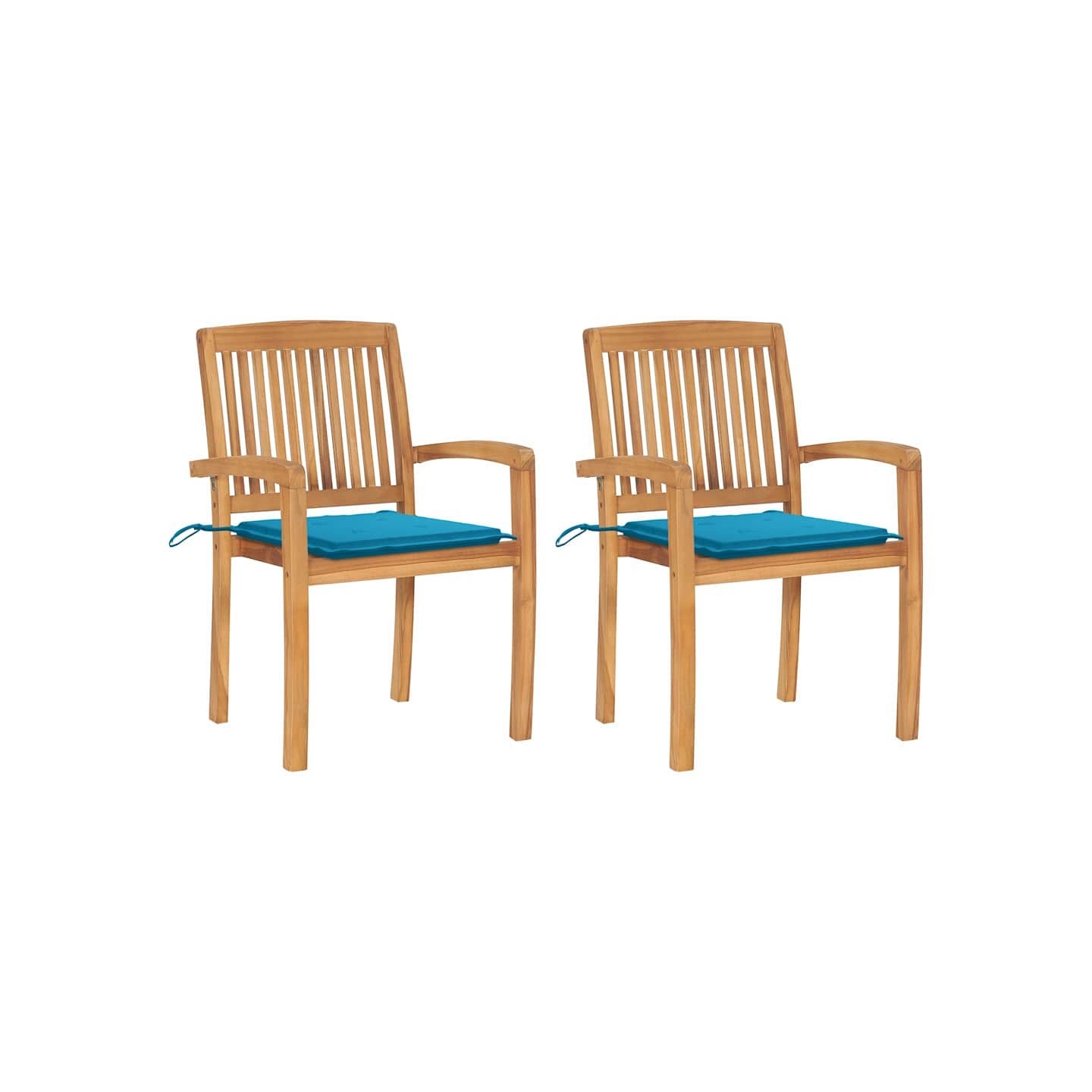 Chaises de jardin lot de 2 et coussins bleu Bois de teck massif