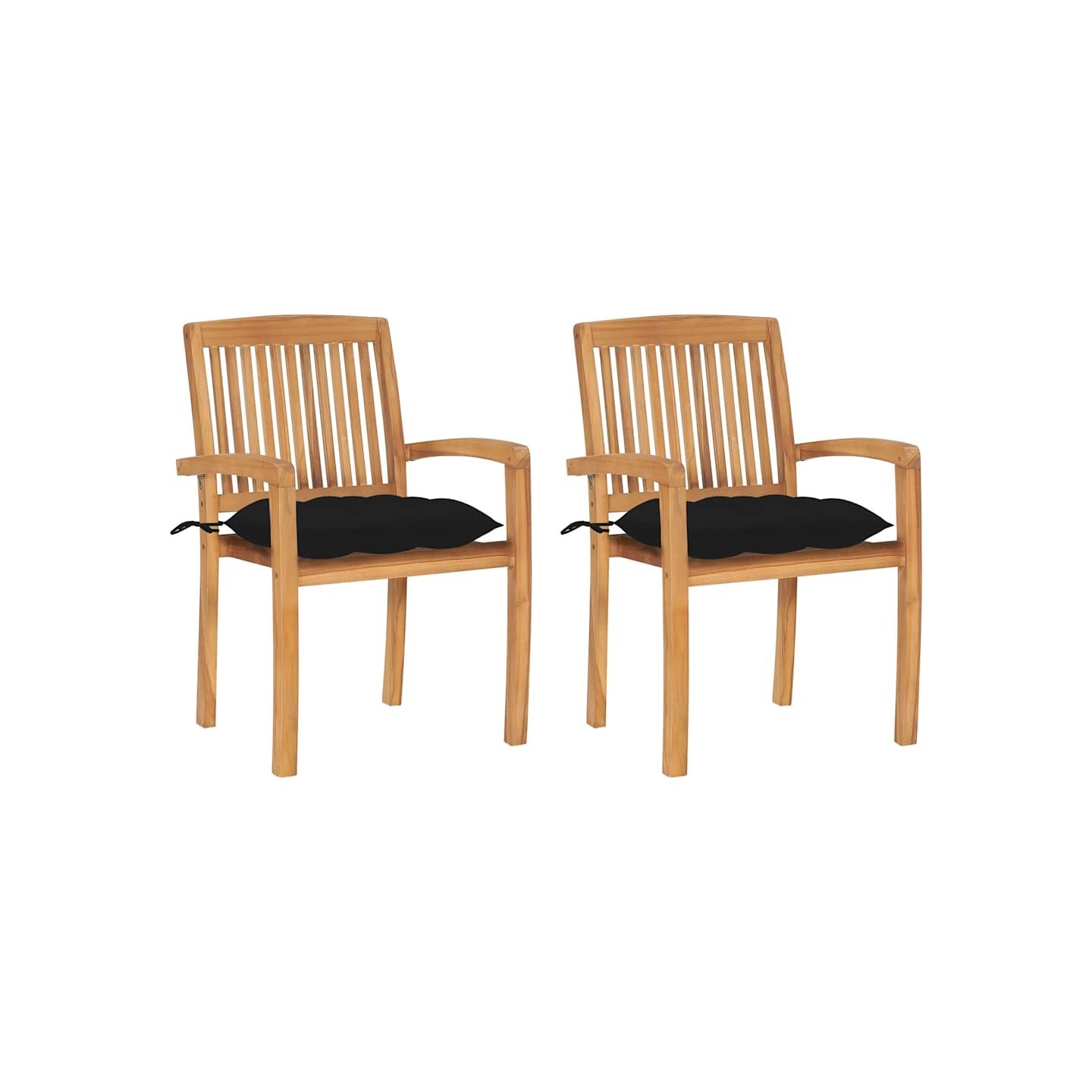 Chaises de jardin lot de 2 et coussins noir Bois de teck massif