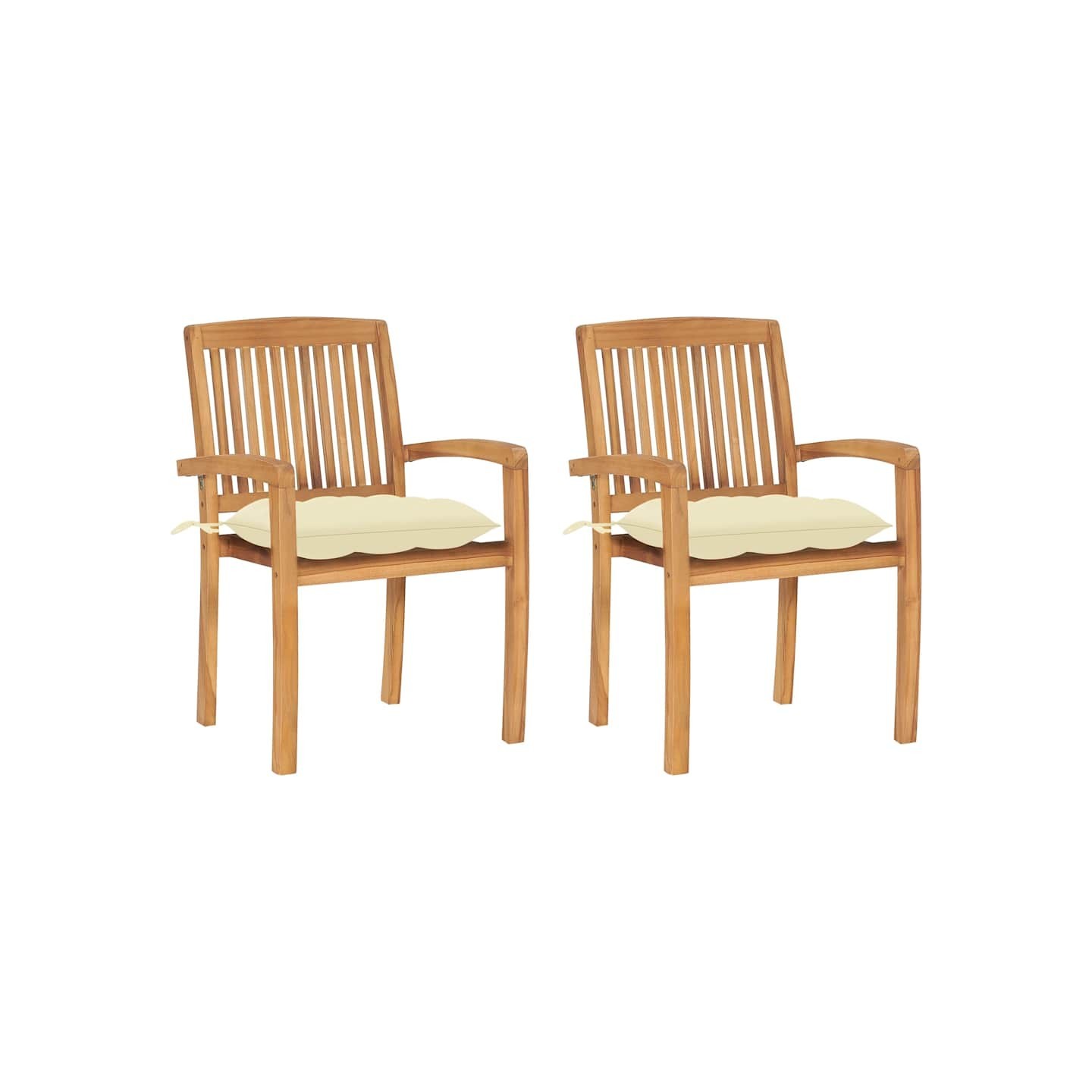 Chaises de jardin lot de 2 et coussins blanc crème Bois de teck